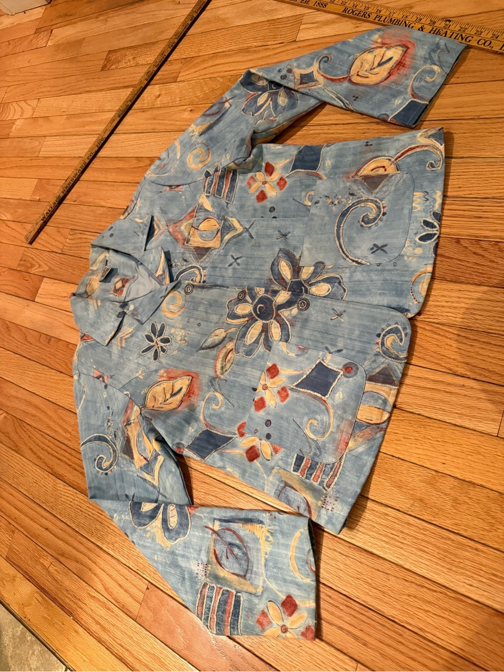 Floral Textured Jacket - Blue & Multicolor Size M art to wear - Picture 2 of 9